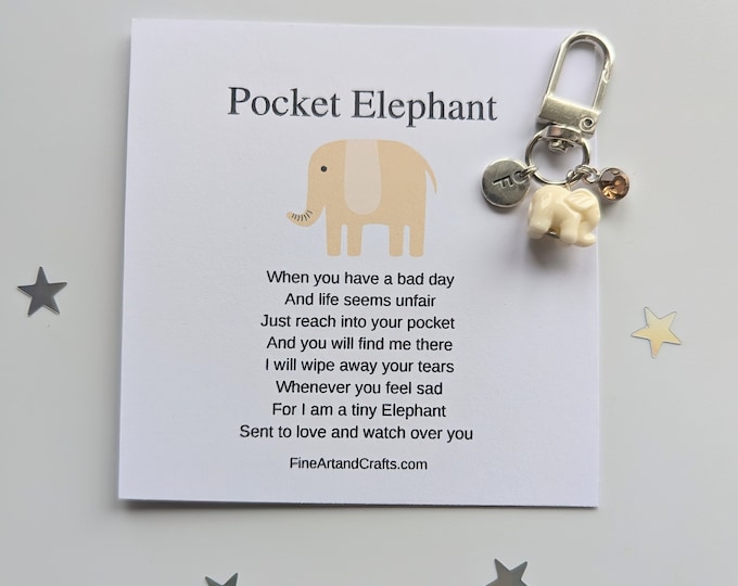 Pocket Elephant, keepsake elephant, Protection elephant, lucky elephant, gift for a friend, personalised gift, elephant bag charm