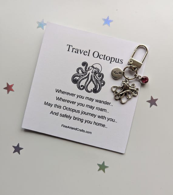Travel Octopus, Octopus keychain, Octopus keyring, personalised, Octopus bag charm, birthday gift idea, good luck charm, travel gift