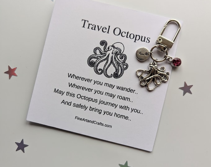 Travel Octopus, Octopus keychain, Octopus keyring, personalised, Octopus bag charm, birthday gift idea, good luck charm, travel gift
