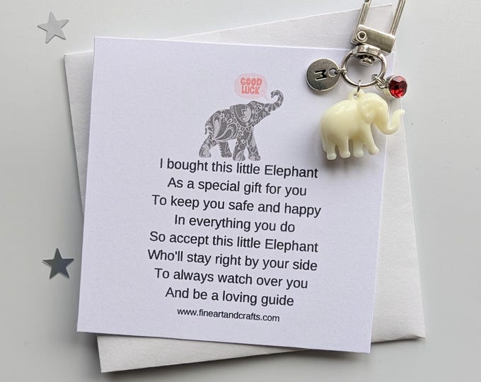 Good luck gift, Lucky elephant keychain, gift idea, elephant keyring, personalised, cream elephant bag charm, friendship gift,