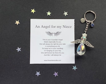 Gift for niece, Guardian angel key ring, angel keychain, protection angel, bag charm, Austrian crystal luxury gift