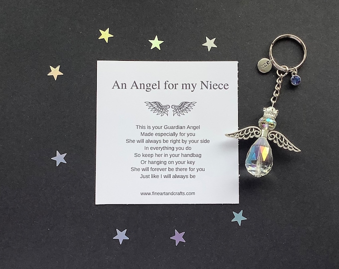 Gift for niece, Guardian angel key ring, angel keychain, protection angel, bag charm, Austrian crystal luxury gift