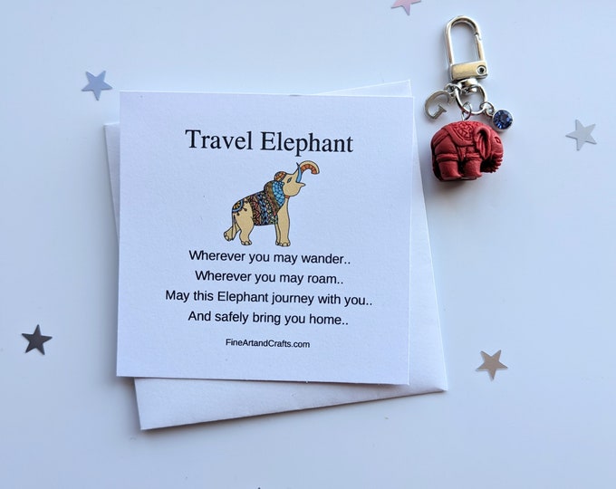 Travel elephant, Natural stone Elephant keychain, lucky elephant, travel gift, elephant keyring, birthday gift, personalised gift