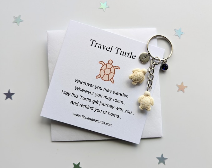 Turtle keychain, turtle keyring, travel gift idea for a friend, personalised gift, good luck charm, travel turtles, turtle bag charm,