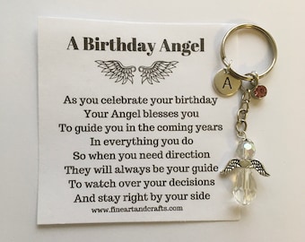birthday gift, guardian angel, birthday angel, key ring, bag charm, gift idea, keepsake angel