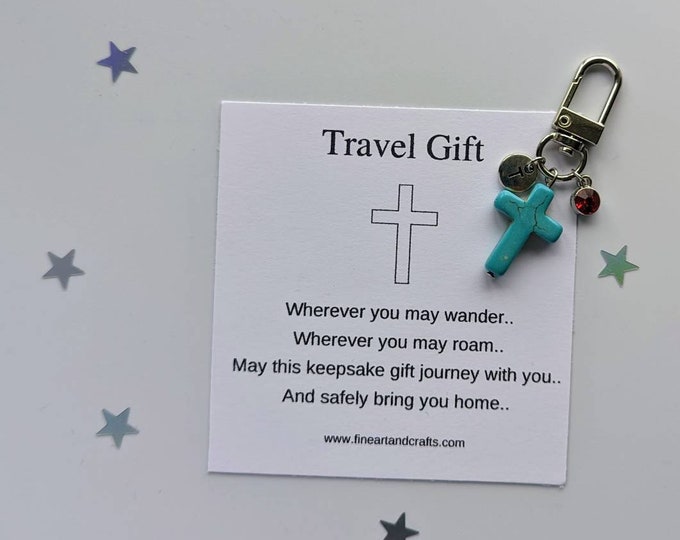 Cross keychain, Turquoise cross keyring, personalised gift, travel gift, bag charm, birthday gift idea for a friend, good luck charm