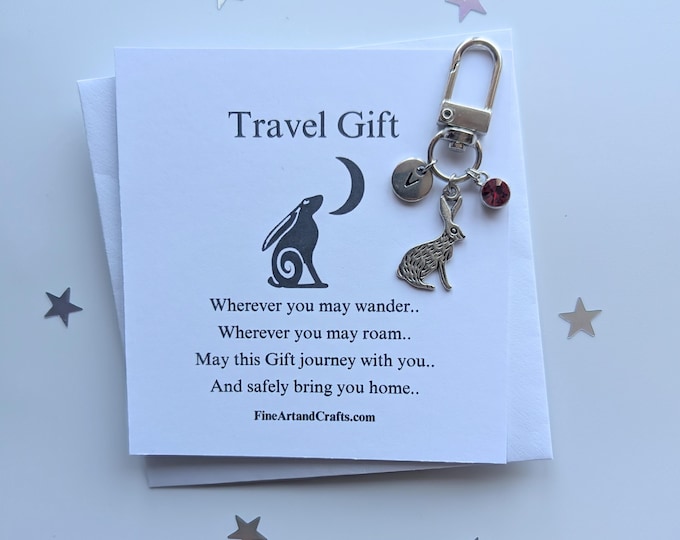 Travel hare, hare keychain, travel gift, personalised bag charm, birthday gift idea for a friend, good luck charm, hare lover, lucky gift