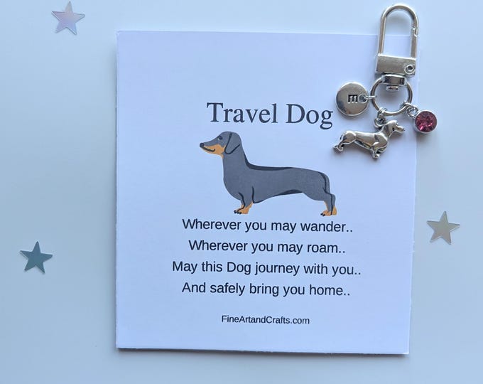 Travel dog, dog keychain, travel gift, personalised bag charm, birthday gift idea for a friend, good luck charm, dachshund, sausage dog gift
