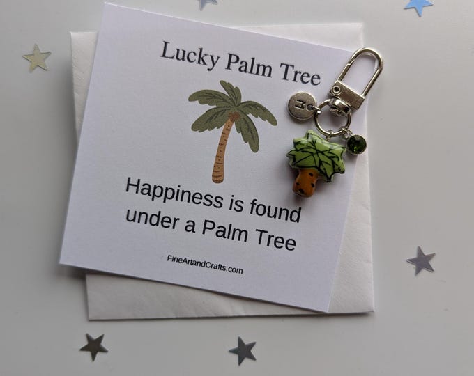 Lucky palm tree keychain, birthday gift idea, tree keyring, palm tree bag charm, good luck charm, personalised,  friendship gift
