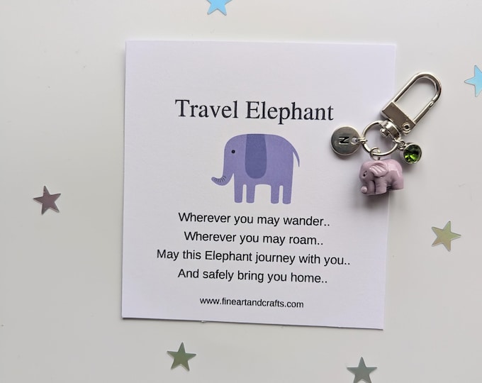 Travel elephant, Purple Elephant keychain, travel gift, personalised, elephant bag charm, birthday gift idea for a friend, good luck charm