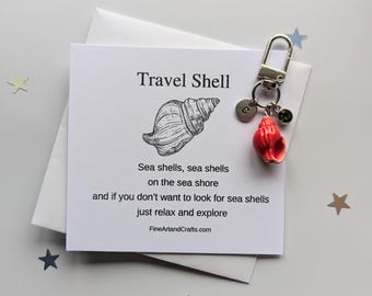 Travel gift, shell keychain, handmade personalised bag charm, birthday gift idea for a friend ,lucky charm, porcelain shell, travel shell