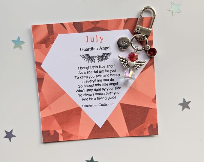 July Swarovski birthday gift, Friend gift, guardian angel gift, protection angel, bag charm, key ring, birthday gift idea, ruby gift