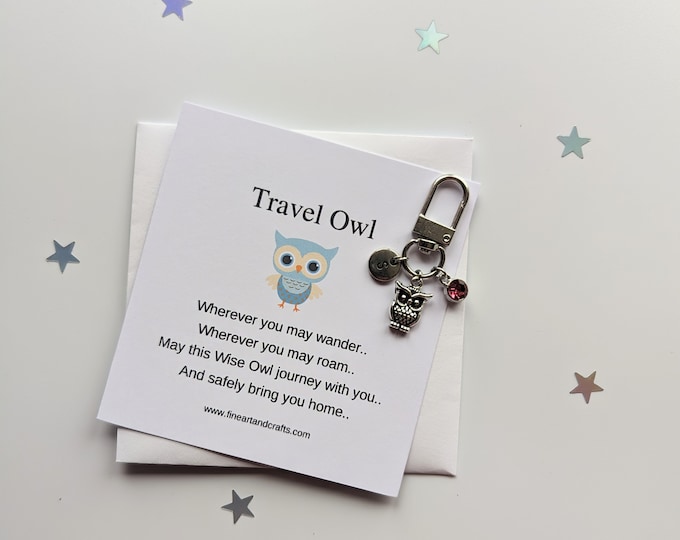 Graduation gift, Travel owl, Wise owl keychain, personalised, owl bag charm, birthday gift idea for a friend, good luck charm, friendship