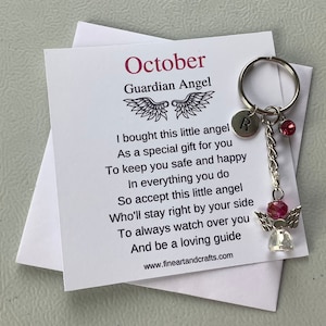 October birthday gift Friend gift, guardian angel gift, protection angel, bag charm, key ring, birthday gift idea, rose gift