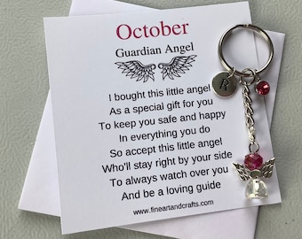 October birthday gift Friend gift, guardian angel gift, protection angel, bag charm, key ring, birthday gift idea, rose gift