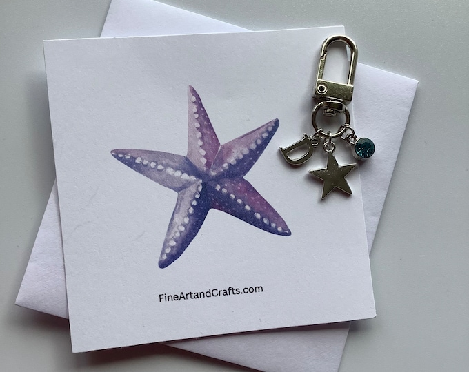 Star keychain, star keyring, personalised gift, ocean theme, starfish theme, shell beach, star bag charm, purple theme ocean animal