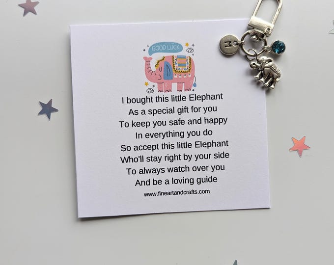 Good luck gift, Lucky elephant keychain, gift idea, elephant keyring, personalised, silver plated elephant bag charm, friendship gift,