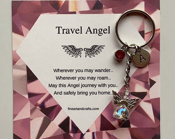 Swarovski Guardian Angel Keychain, Angel key ring gift, Protection angel, travel angel, angel bag charm, angel key ring