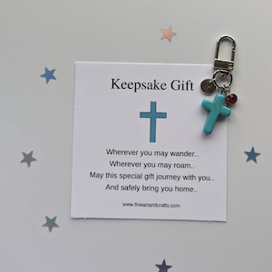 Cross keychain, Turquoise cross keyring, personalised gift, friendship gift, bag charm, birthday gift idea for a friend, keepsake gift