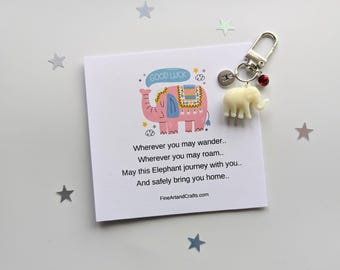 Good luck elephant, Travel elephant, Cream Elephant keychain, travel gift, personalised, elephant bag charm, birthday gift idea for a friend