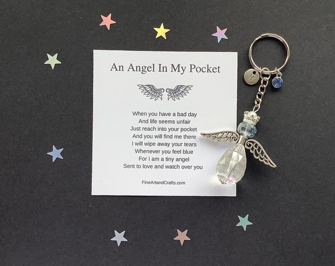 Angel in my pocket, crystal vintage keepsake angel, Protection Angel, Angel charm, Guardian Angel, Austrian crystal gift, friend gift