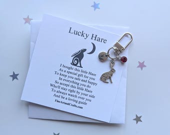 Lucky Hare, Hare keychain, lucky gift, personalised bag charm, birthday gift idea for a friend, Travel gift, hare lover