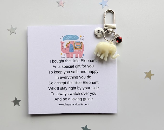 Lucky elephant keychain, Good luck gift,  graduation gift, elephant keyring, personalised, cream elephant bag charm, friendship gift,