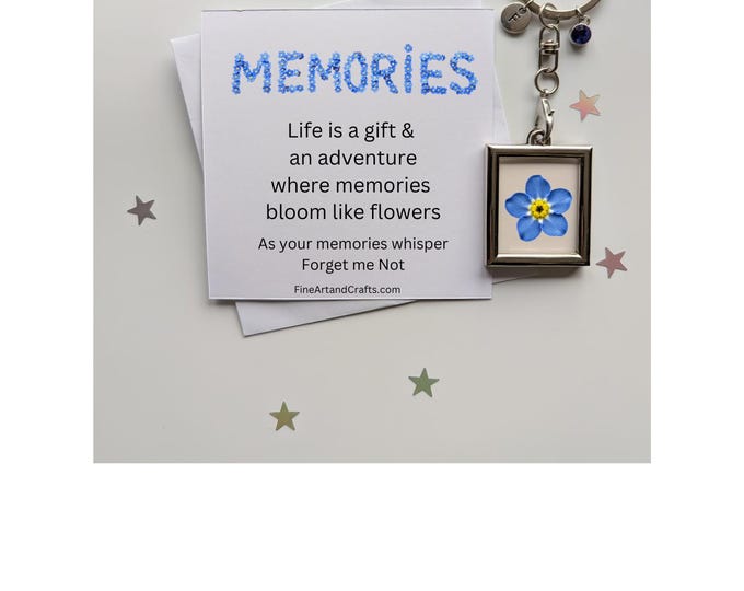 Memory keepsake, Travel gift, photo frame, add your own picture, birthday gift idea for a friend, personalised, forget me not flower,