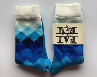 Personalised socks, unisex socks, argyle socks, sock gift, custom label sock, multi coloured sock