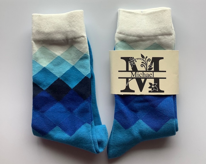 Personalised socks, unisex socks, argyle socks, sock gift, custom label sock, multi coloured sock