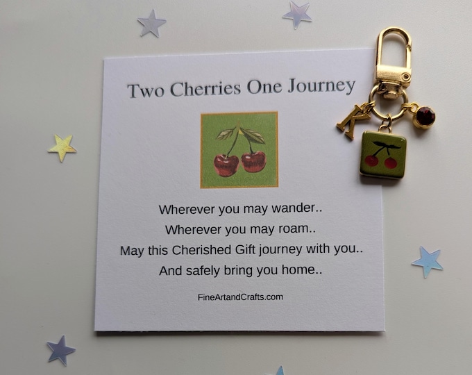 Travel Gift, Cherry personalised gift, travel bag charm, gift idea for a friend, good luck charm, cherished gift