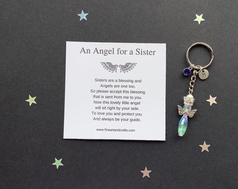 Luxury Sister gift, guardian angel gift, angel gift, bag charm, key ring, key chain, gift idea, Austrian crystal angel