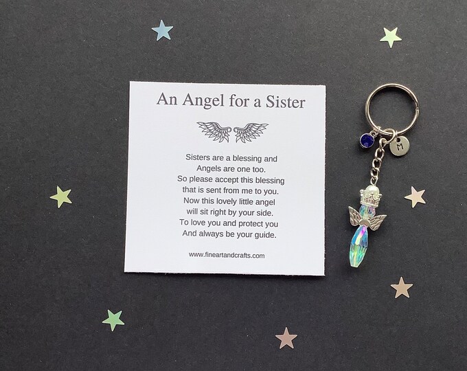 Luxury Sister gift, guardian angel gift, angel gift, bag charm, key ring, key chain, gift idea, Austrian crystal angel