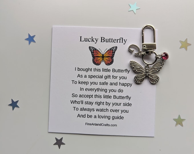 Lucky butterfly keychain, birthday gift idea, butterfly  keyring, good luck charm, personalised, butterfly bag charm, friendship gift