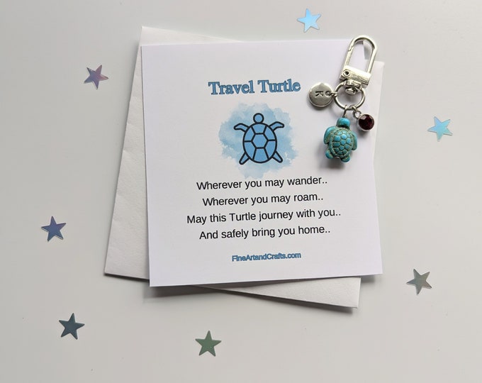 Travel turtle, Turtle keychain, personalised gift, turtle bag charm, birthday gift idea for a friend, good luck charm turtle keyring