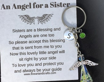 Swarovski Angel key ring, gift for a sister, Swarovski keepsake, protection angel, Guardian angel, angel bag charm, personalised gift