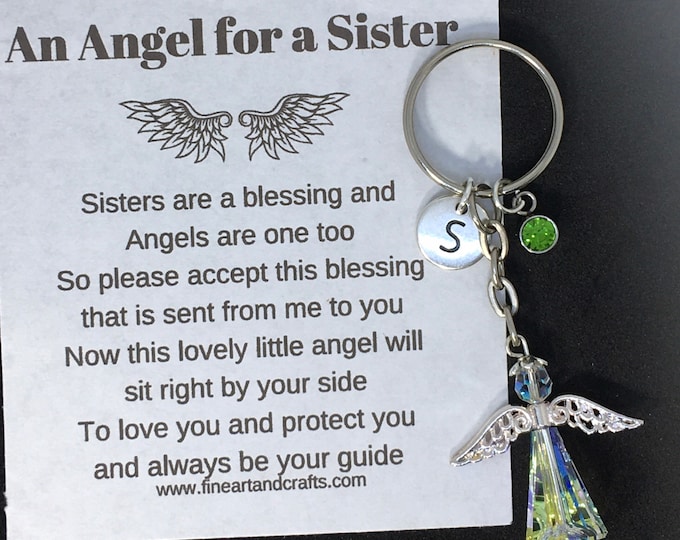 Swarovski Angel key ring, gift for a sister, Swarovski keepsake, protection angel, Guardian angel, angel bag charm, personalised gift