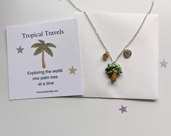 Tropical palm tree necklace, birthday gift idea, tree necklace, palm tree pendant, good luck charm, personalised,  friendship gift