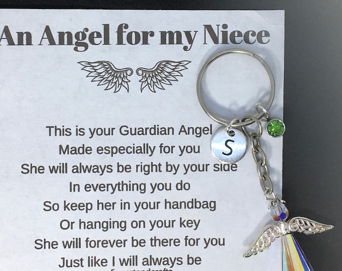Swarovski Angel key ring, Swarovski keepsake, Guardian angel, angel bag cham, personalised gift Gift for niece, Protection angel
