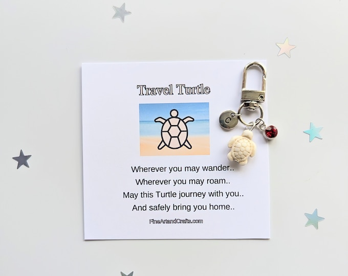 Turtle keychain, cream travel turtle, personalised gift, turtle bag charm, birthday gift idea for a friend, good luck charm, turtle keyring