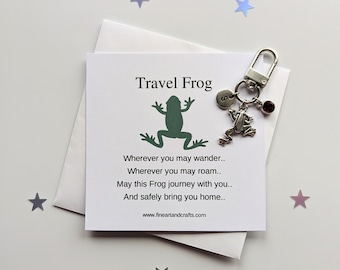 Travel Frog, Frog keychain, frog keyring, personalised, frog bag charm, birthday gift idea for a friend, good luck charm, travel gift