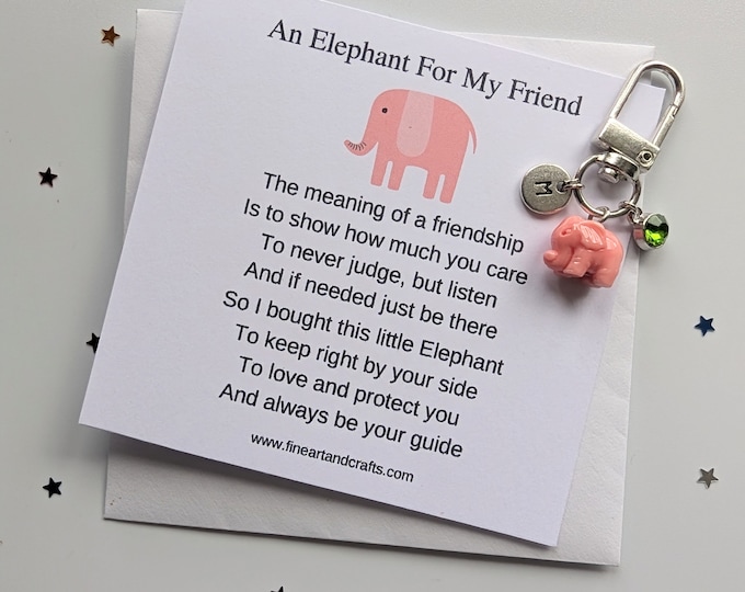 Friendship gift, elephant keychain, elephant keyring, personalised gift, elephant bag charm, birthday gift idea for a friend, good luck