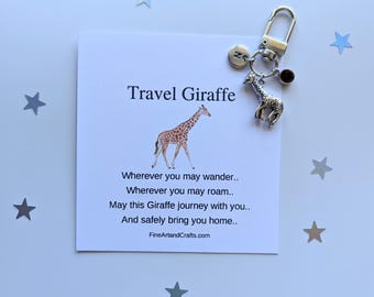 Travel giraffe, Giraffe keychain, travel gift, personalised bag charm, birthday gift idea for a friend, good luck charm, giraffe lover