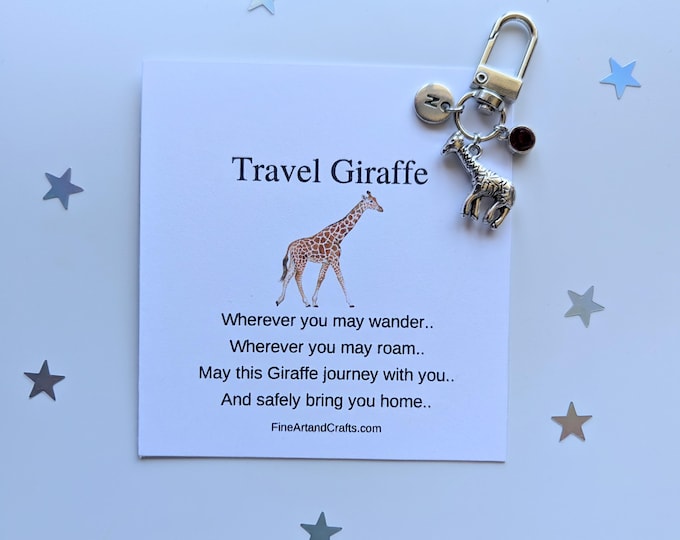 Travel giraffe, Giraffe keychain, travel gift, personalised bag charm, birthday gift idea for a friend, good luck charm, giraffe lover
