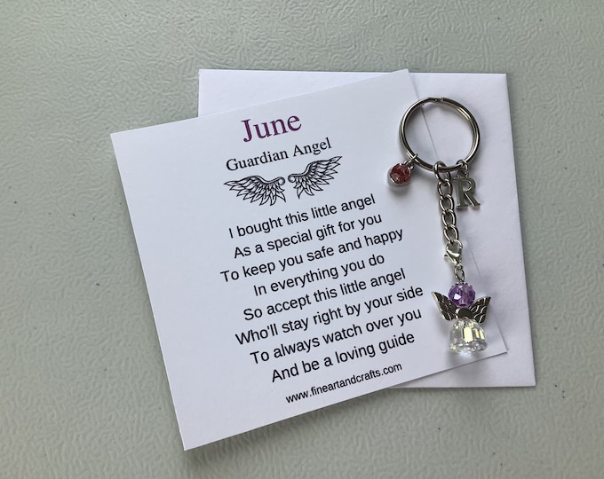 June birthday gift Friend gift, guardian angel gift, protection angel, bag charm, key ring, birthday gift idea, light amethyst gift