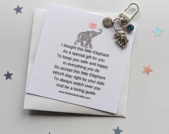 Good luck gift, Lucky elephant keychain, gift idea, elephant keyring, personalised, silver plated elephant bag charm, friendship gift,