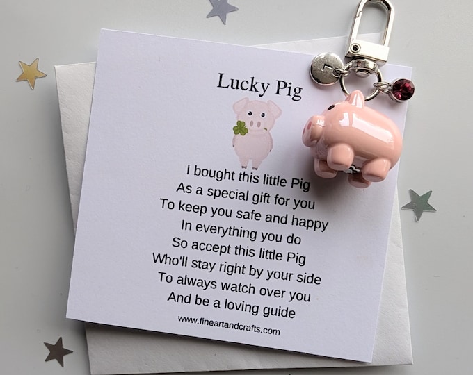 Lucky pig keychain, birthday gift idea, pig keyring, pig bag charm, good luck charm, personalised,  friendship gift