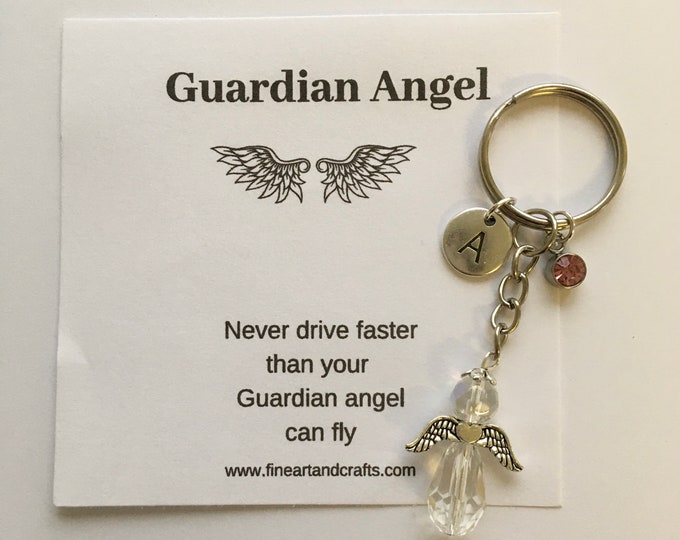 Guardian angel gift, never drive faster then your guardian angel can fly, beaded angel, angel bag charm, angel key ring