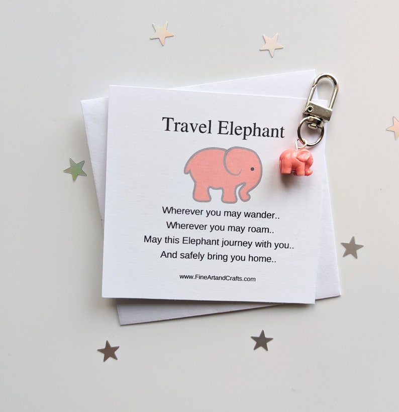 Pink Travel elephant keychain, elephant keyring, good luck charm, personalised, elephant bag charm, birthday gift idea for a friend image 5