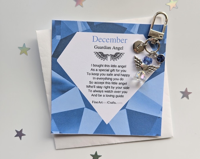 Swarovski Angel, December birthday gift, Friend gift, guardian angel gift, bag charm, key ring, birthday gift idea,Blue Zircon gift
